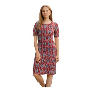 LuLaRoe Red and Light Blue Patterned Midi Dress